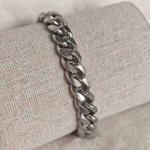 Mens Cuban Link Bracelet Silver Tone Chunky Large Chain Matte Heavy Duty Clasp